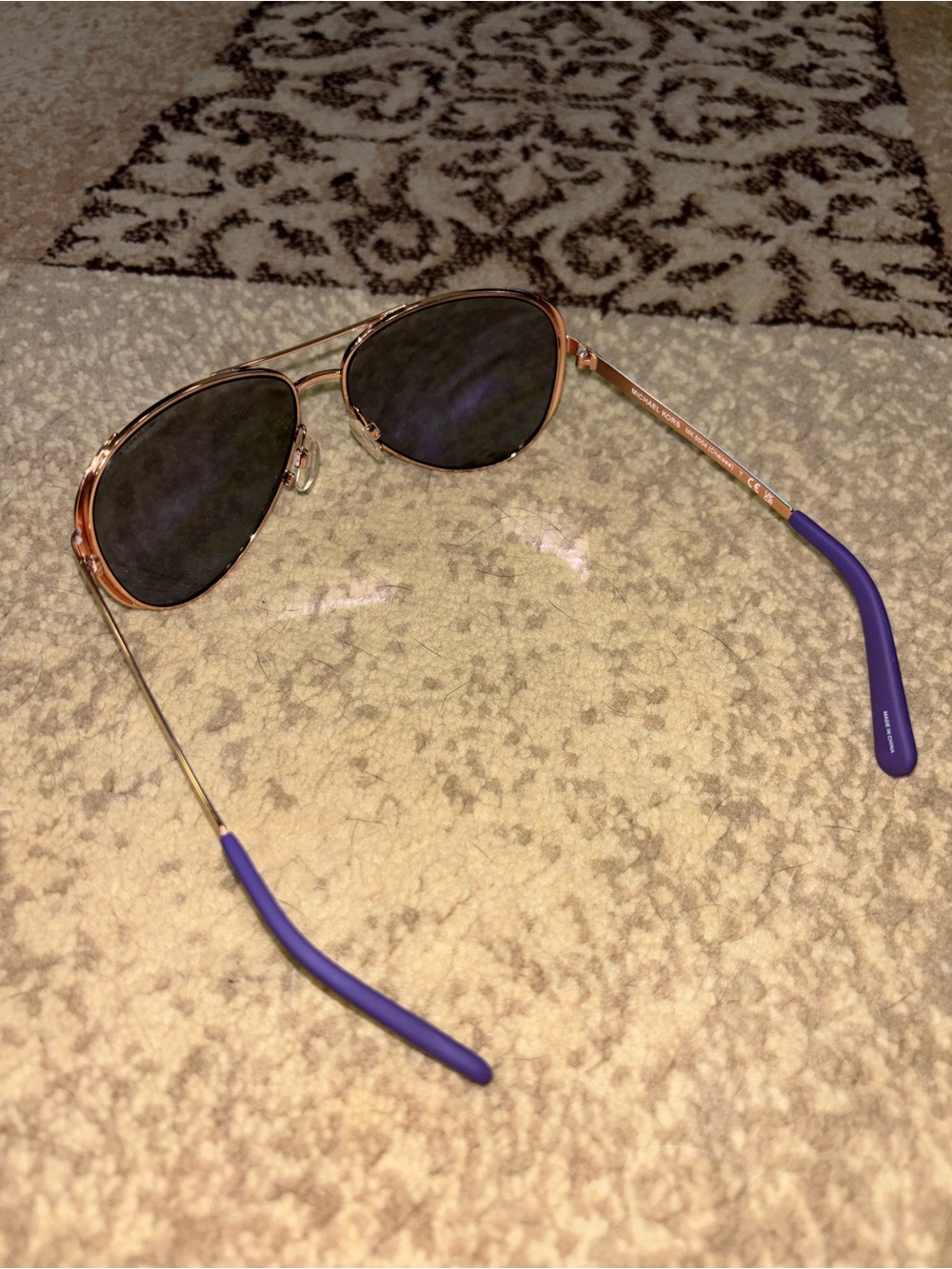 Michael Kors Gold Aviator Sunglasses with Purple Lenses - Picture 4 of 5